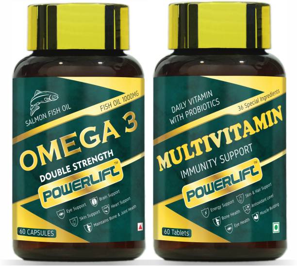 POWERLIFT Omega3 Fish Oil 1000mg + Multivitamins for Healthy Heart, Brain, Bones, Joint Care
