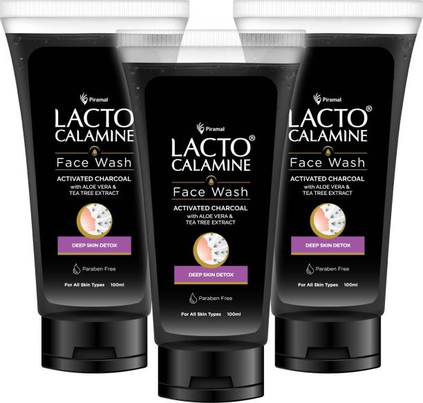 Lacto Calamine Activated Charcoal  Aloe Vera & Tea Tree Extract Deep Skin Detox Pack 3 Face Wash