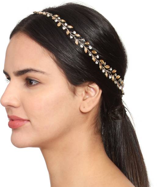eyesphilic Beautiful Stones and Crystals Hair Tiara with Flexible Wire Hair Accessories for Girls and Women (Golden & Silver, Pack of 1) Hair Chain