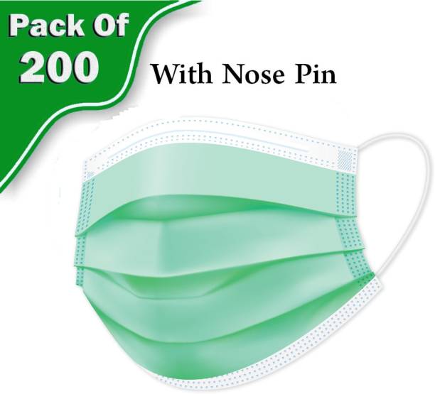 Nea Green 3 Layer Mask BIS Certified Mask Surgical Mask 3ply Pharmaceutical Mask Green Surgical Mask Pack of 200 Non-Washable Surgical Mask