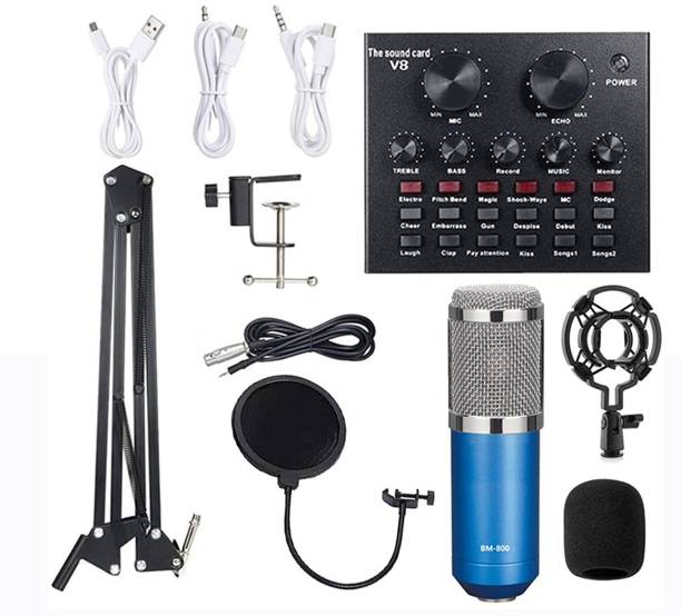 Cezo Condenser Microphone BM 800 Bundle,Mic Kit with Live Sound Card - Blue Microphone