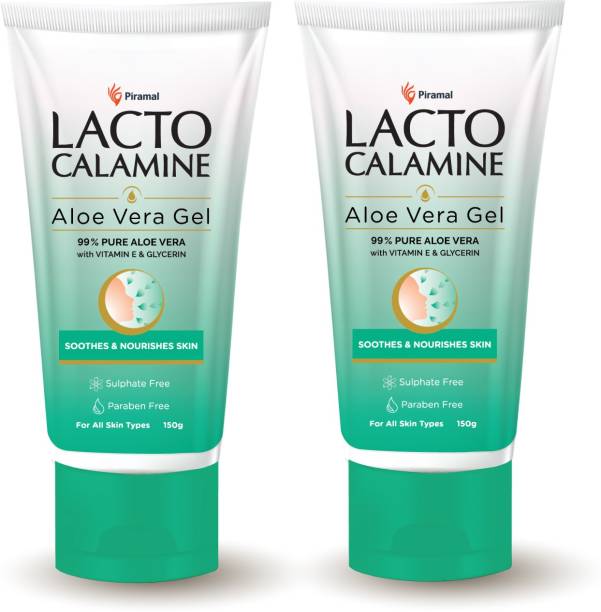 Lacto Calamine Aloe Vera Gel 99% Pure Natural, Vitamin E & Glycerin Non-Sticky Hydration