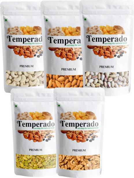 Temperado Dry Fruits Combo| Kaju, Badam, Kishmish, Pista, Akhrot Giri 2pc.| (100gm*5) Cashews, Almonds, Raisins, Pistachios, Walnuts