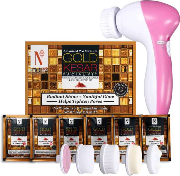 NutriGlow NATURAL'S Advanced Pro Formula Gold Kesar Facial Kit 60gm with 5 in 1 Face Massager