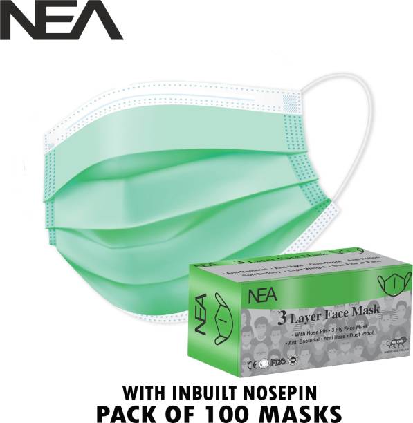 Nea Green 3 Layer 3 Ply Face Mask Pharmaceutical Mask Surgical Mask Certified Mask Mask-100 - 001 - Meltblown Green Colour Water Resistant Surgical Mask With Melt Blown Fabric Layer