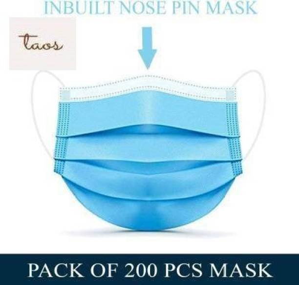 TAOS 3 Ply Protective Face Mask with Nose Pin, BFE >98% & PFE >95%,ISI,CE, BIS & ISO 13485:2016 Certified, Tested by SITRA, Complies to ISI Level 2 & EN14683 Type IIR, Premium Mask For Men and Women 3 Ply Surgical Disposable Face Mask With Thick Melt Blown (SMMS) Filter, Anti-Virus, Anti-Bacteria, Anti-Pollution Mask with Nose Clip TS-GREEN-200PCS-01 Surgical Mask With Melt Blown Fabric Layer