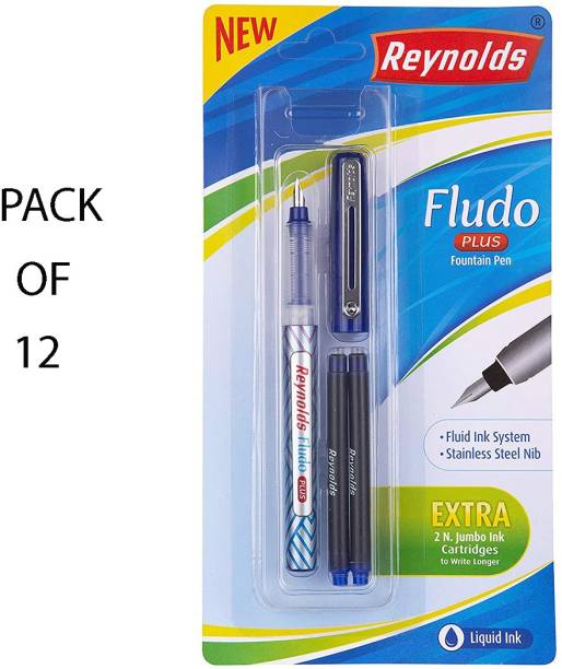 Reynolds FLUDO PLUS FOUNTAIN PEN+2 JUMBO INK CARTRIDGES PACK OF 12 Fountain Pen