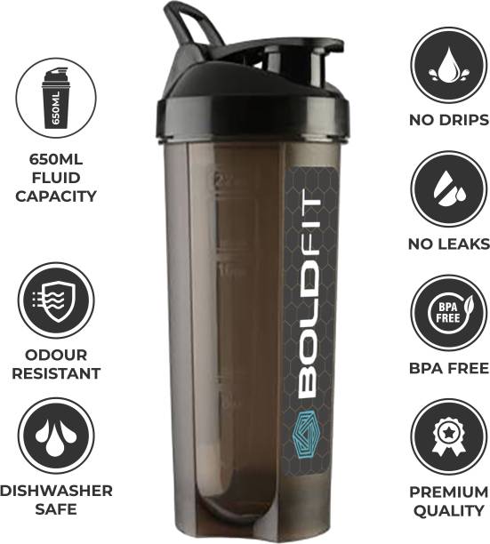 BOLDFIT Typhoon Gym Shaker Bottles 650 ml for Protein Shake 100% Leakproof Guarantee 650 ml Shaker