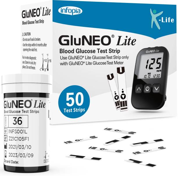 K-life Gluneolite Blood Glucose Sugar Testing 50 Glucometer Strips