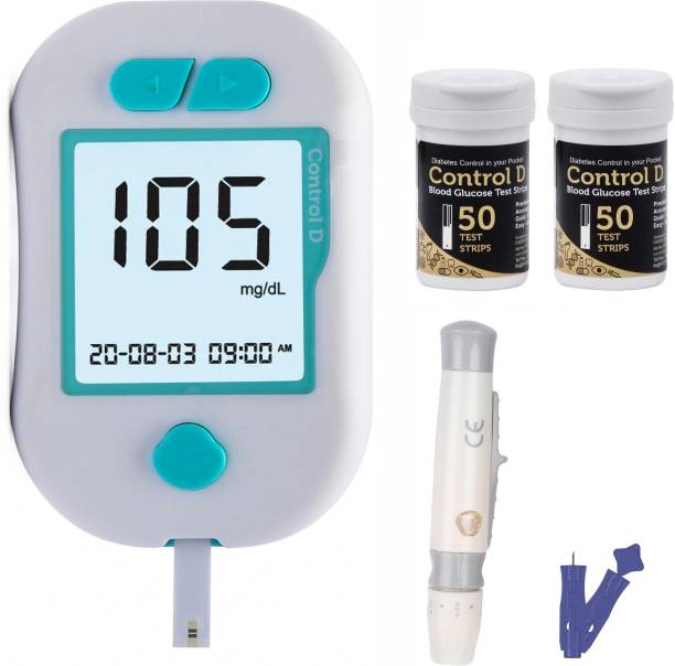Control D Advanced Glucose Blood Sugar Testing Digital Monitor with 100 Strips White Glucometer