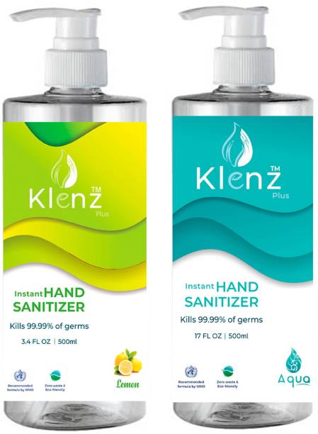klenz Instant hand Sanitizer Gel (2*500ml) - Lemon, Aqua Hand Sanitizer Pump Dispenser