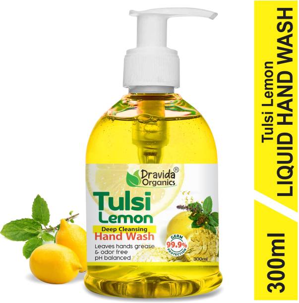 Dravida Organics Pure Tulsi & Lemon Hand Wash for Deep Cleansing | Hand Protection | Refreshing Hand Wash Pump Dispenser