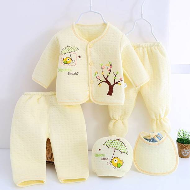PIKIPOO New Born Baby Clothes 5Pcs Sets Cotton Baby Boys Girls Unisex Baby Gift Set