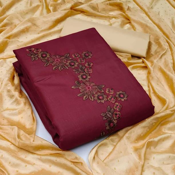 Kavyangle Creation Cotton Polyester Blend Embroidered Kurta & Churidar Material