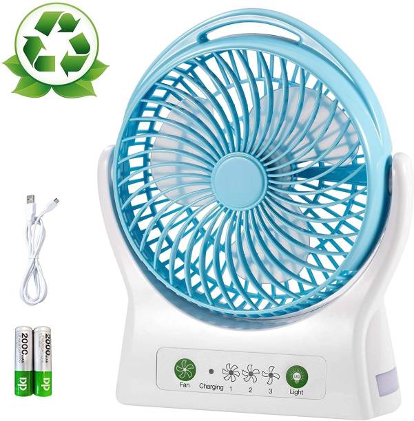 JK Sales 7605 AC/DC Battery Rechargeable Table USB Mini Portable Air Cooler Fan with LED 70 mm 3 Blade Table Fan
