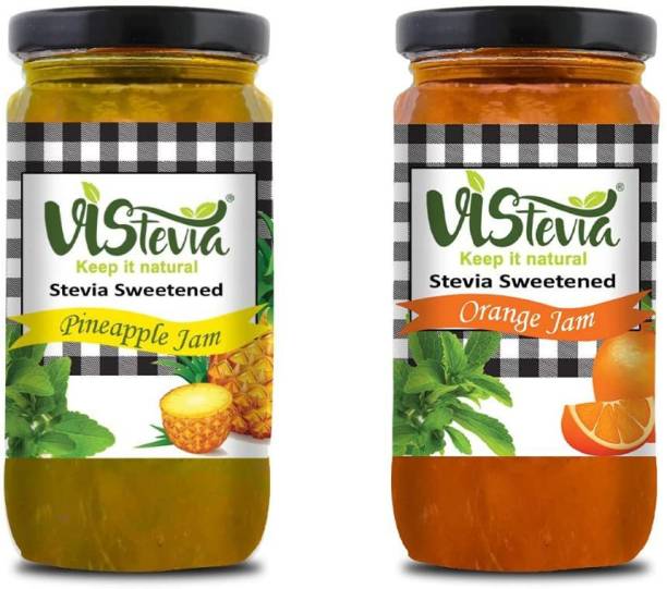 Vistevia Sugar Free Combo of Pineapple & Orange Jam - Pack of 2 (400g x 2) 800 g