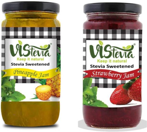 Vistevia Sugar Free Combo of Pineapple & Strawberry Jam - Pack of 2 (400g x 2) 800 g