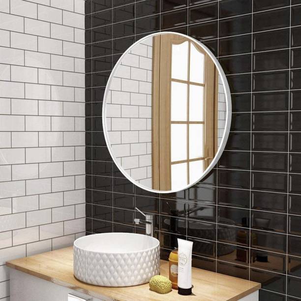 casagold White Round Wall Mirror for Wall Decor / Wash Basin / Bedroom - 18 inch - White Decorative Mirror