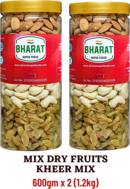 Bharat Super Foods Mix Dry Fruits - Almonds, Cashew Nuts, Raisins (All equal Qty) 1.2kg Jar Pack