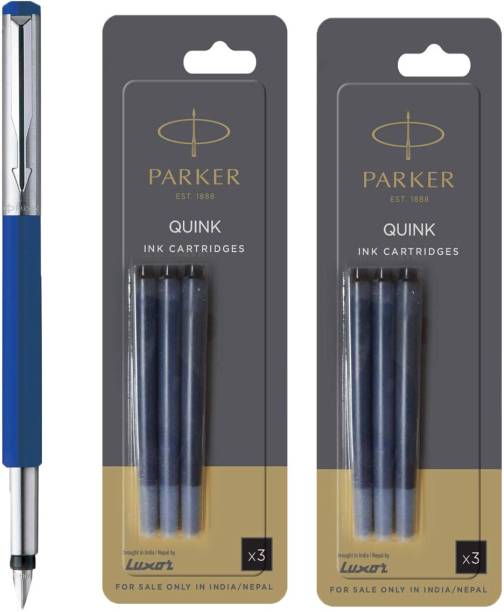 Parker Frontier Matte Black GT Fountain Pen Quink Ink Cartridge Blue Pack of 6