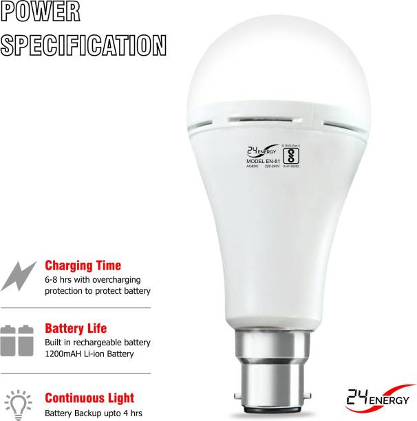 24 ENERGY Inverter Bulb 9 Watt Rechargeable Emergency LED Bulb for Home B22 4 hrs Bulb Emergency Light