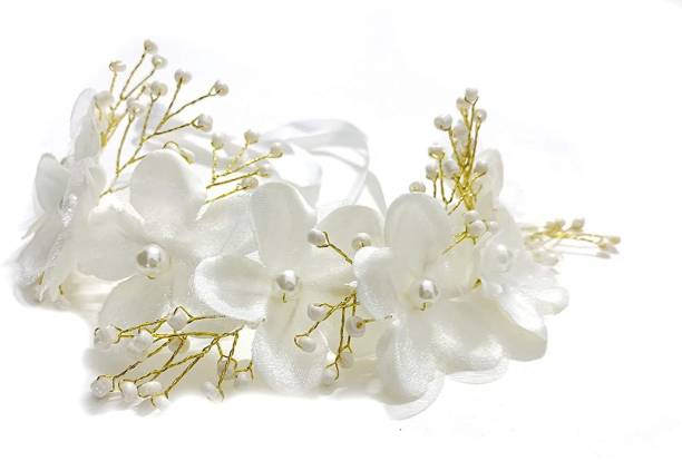 Maxxlite Pearl Bead Flower HeadwearWomen's Hair Bridal Wedding Handmade Accessories-White Head Band