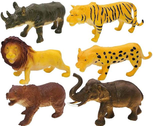 K A Enterprises Set of 6 Big Size Full Action Toy Figure Jungle Cartoon Wild Animal