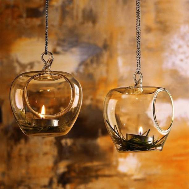 Virya Hanging Glass Planters,Glass Plant Terrariums, Garden Decor (Set of 2, 4inch) Borosilicate Glass Vase