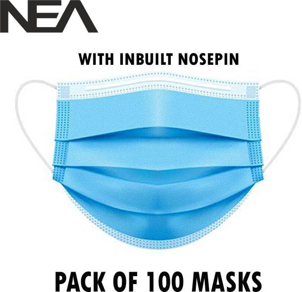 Nea Pharmaceutical Mask with nose pin 3 layered / 3 ply with Meltblown layer in middle , Surgical Face mask 100% certified anti pollution - anti viral Mask with Nose-pin and soft Ear-loops Mask-100 - 00010 - Meltblown Water Resistant Surgical Mask With Melt Blown Fabric Layer