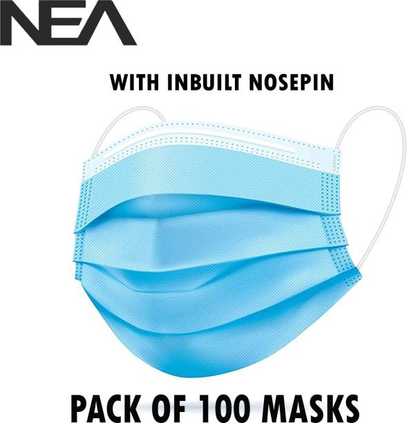 Nea Pharmaceutical with nose pin 3 layered / 3 ply with Meltblown layer in middle , Surgical Face mask 100% certified anti pollution - anti viral Mask with Nose-pin and soft Ear-loops Mask-100 - 0005 - Meltblown Water Resistant Surgical Mask With Melt Blown Fabric Layer