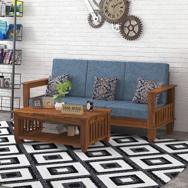 Taskwood Furniture Sheesham Solid Wood 3 Seater Sofa For Living Room Fabric 3 Seater  Sofa