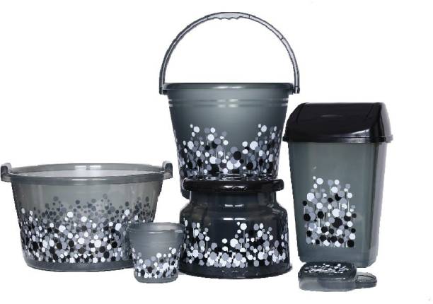 AVAIKSA New 6 pcs Bathroom Set,Tub (20L),Bucket (18L),Dustbin (9L),Mug,Stool,Soap Case - 18 L Plastic Bucket