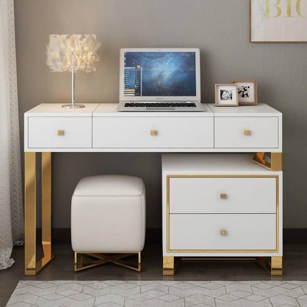 NG Decor White Makeup Vanity with 4 Drawers Modern Dressing Table with Flip Top Mirror Engineered Wood Dressing Table