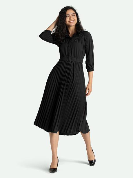 Women Pleated Black Dress Price in India