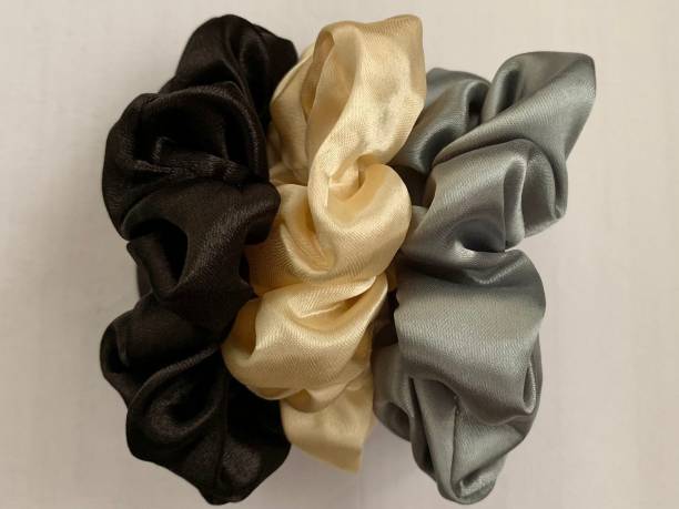 Devi creation Pure Silk Satin Scrunchies Hair Tie Soft Ponytail Holder Set of 3 Pcs Multicolor Rubber Band