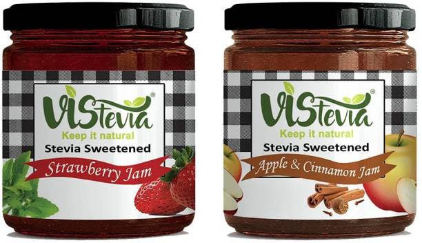 Vistevia Sugar Free Combo of Strawberry & Apple Cinnamon Jam - Pack of 2 (220g X 2) 440 g