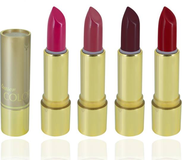 Teaser Creamy Matte Lipstick Combo Set of 4pc Long Lasting Lip Color, High Pigmentation