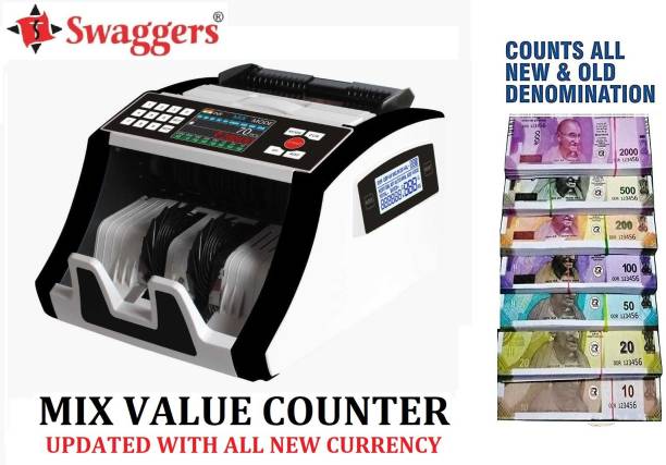 SWAGGERS Mix Note Value Counting Machine for Indian Currency(10,20,50,100,200,500,2000) with Fake Note Detector Heavy Duty Value Money Counting Machine Note Counting Machine