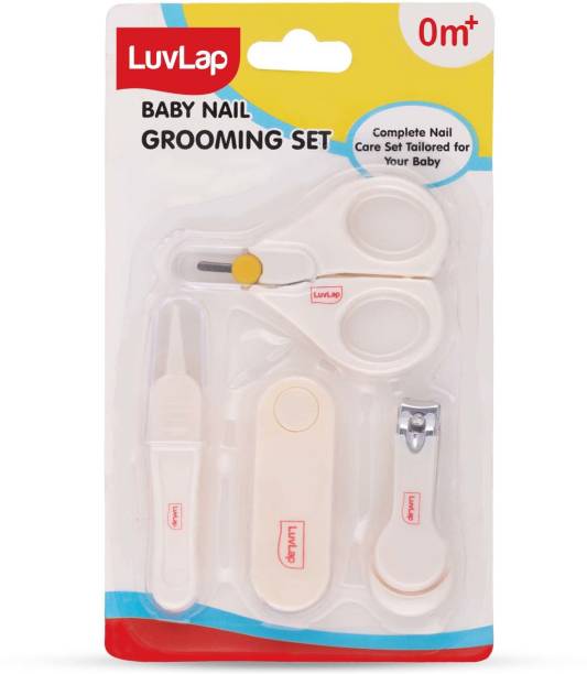 LuvLap Baby Grooming Scissors & Nail Clipper Set/Kit, Manicure Set, 4pcs, White, 0m+,