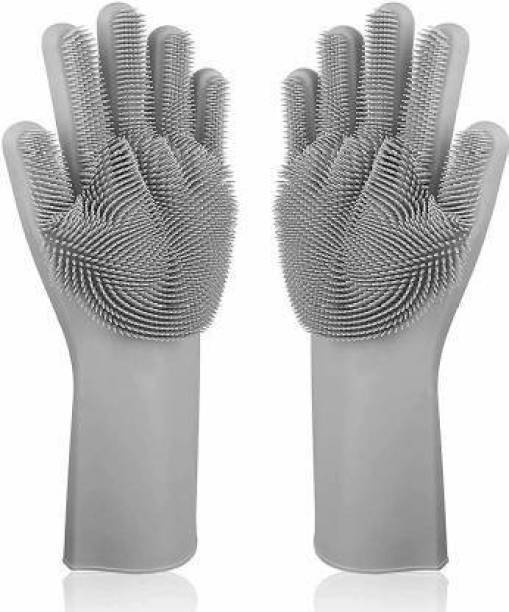 Qozent Silicon Gloves- hand gloves for washing utensils (Multicolour, 1 Pair) Wet and Dry Glove