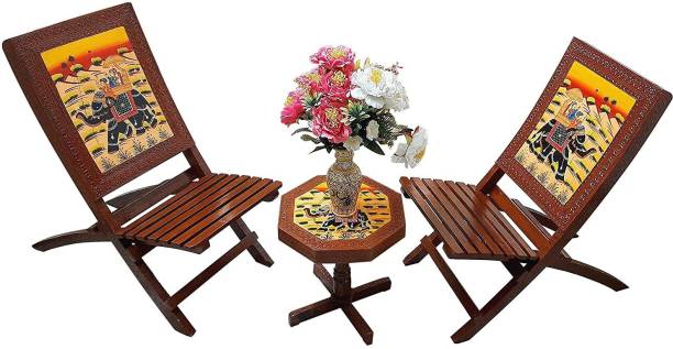 Paartha Saarthi Rajasthani Dhola Maru Antique Designer Folding Chairs and Table Set for Home Solid Wood Cafeteria Table