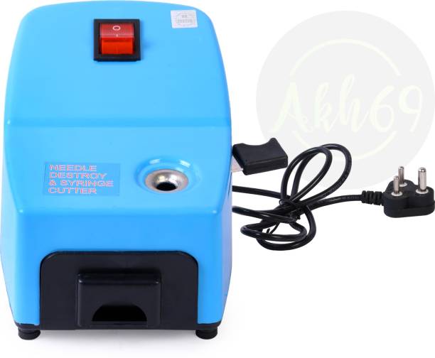 AKH69 ABS Body Electric Needle Cutter & Syringe Destroyer [Shock Proof, Low Power Consumption, Portable, Rust Proof SS Blade] Electric Needle Cutter & Syringe Destroyer For Clinics/Hospitals/Labs Use (Blue) Needle Bur Needle Burner