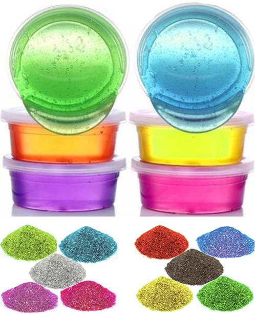 Barrel-O Slime Stretchy Crystal Clear Set of 6 with Glitter Multicolor Putty Toy