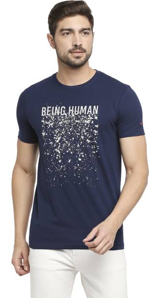 BEING HUMAN Solid Men Round Neck Navy Blue T-Shirt