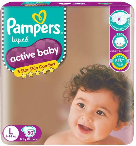 Pampers Active Baby Taped Diapers, Large size diapers, (LG) 50 count - L