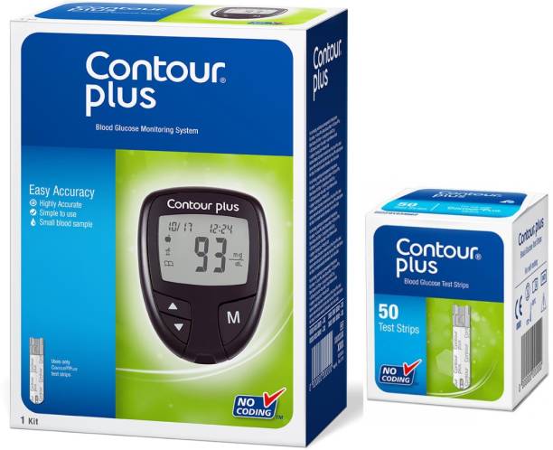 CONTOUR PLUS Glucometer With 50 Strips (Lancing Device +Lancets + 50 Strips) Glucometer