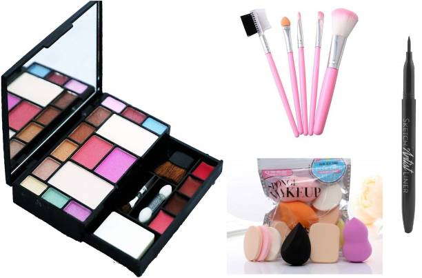 MY TYA Fashion Makeup Kit + 5 Piece Brush Set + Now Makeup Sponges + Eyeliner Black
