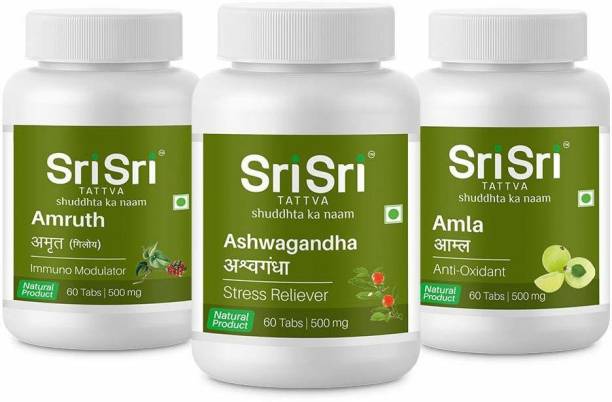Sri Sri Tattva Stress Relief and Immunity Kit - Combo of Ashwagandha, Amla, Amruth tablets