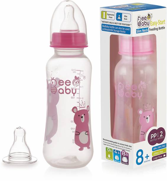 Beebaby Easy-Start Feeding Bottle with 2 Gentle Touch Nipples,100% BPA FREE - Pink - 250