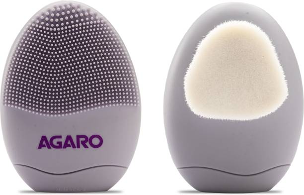 AGARO CB2105 Facial Cleansing Brush, 2-in-1 Soft Bristle & Silicone Facial Cleansing Brush for Exfoliation & Deep Pore Cleansing, Suitable for Sensitive, Delicate and Dry Skin, Purple